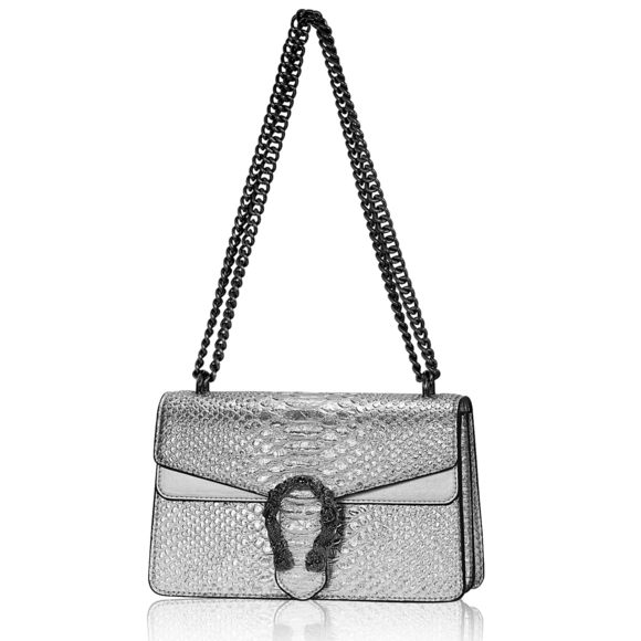 Crossbody Chain Purses - Stone Crocodile Snake Pattern Leather :< - Picture 1 of 7